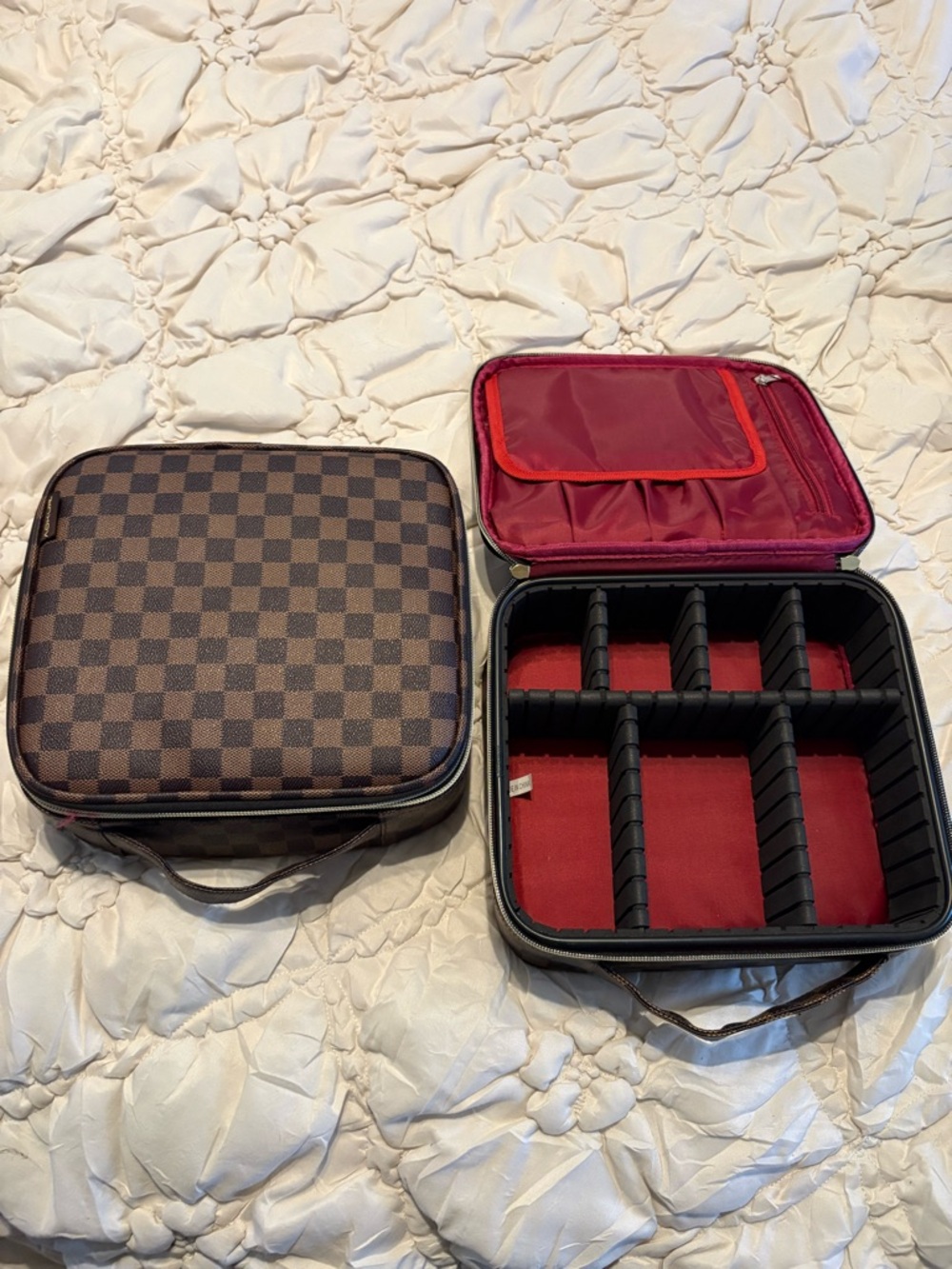 Checkerboard Travel Jewelry Case - Brown & Red